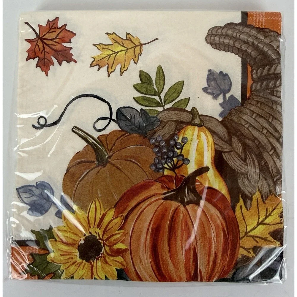 8 Packs Cornucopia Gathering Fall/Thanksgiving Paper Napkins, 16 per package